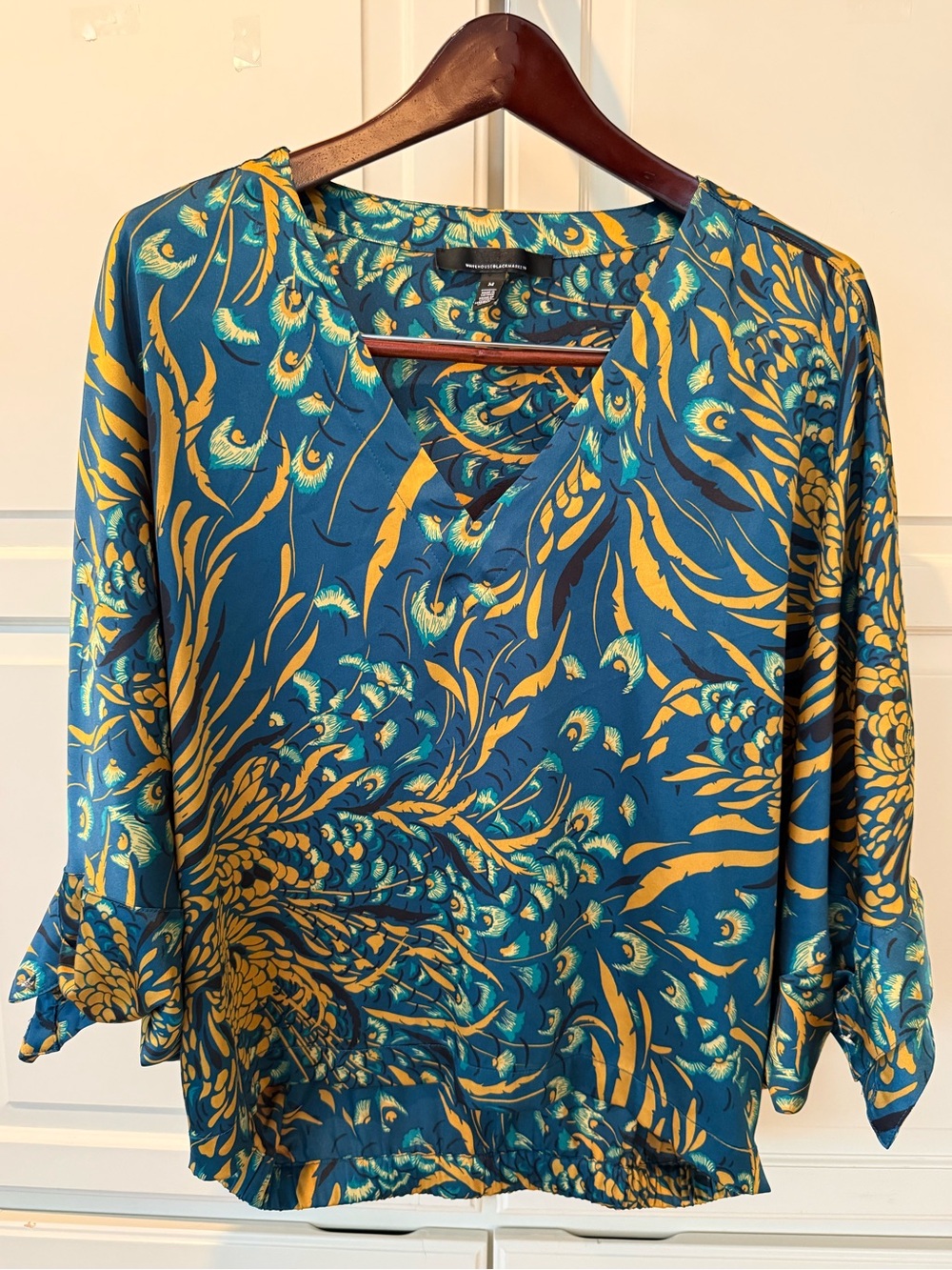 White House Black Market Kimono Blouse Stardom Satin Flight Top WHBM Womens S